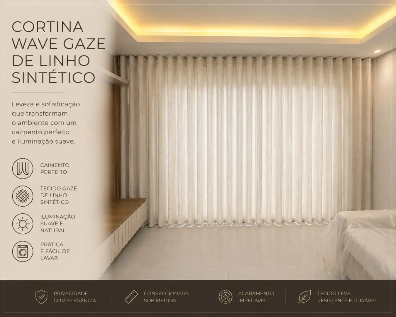 Cortina Wave Gaze de linho Sob Medida Branca